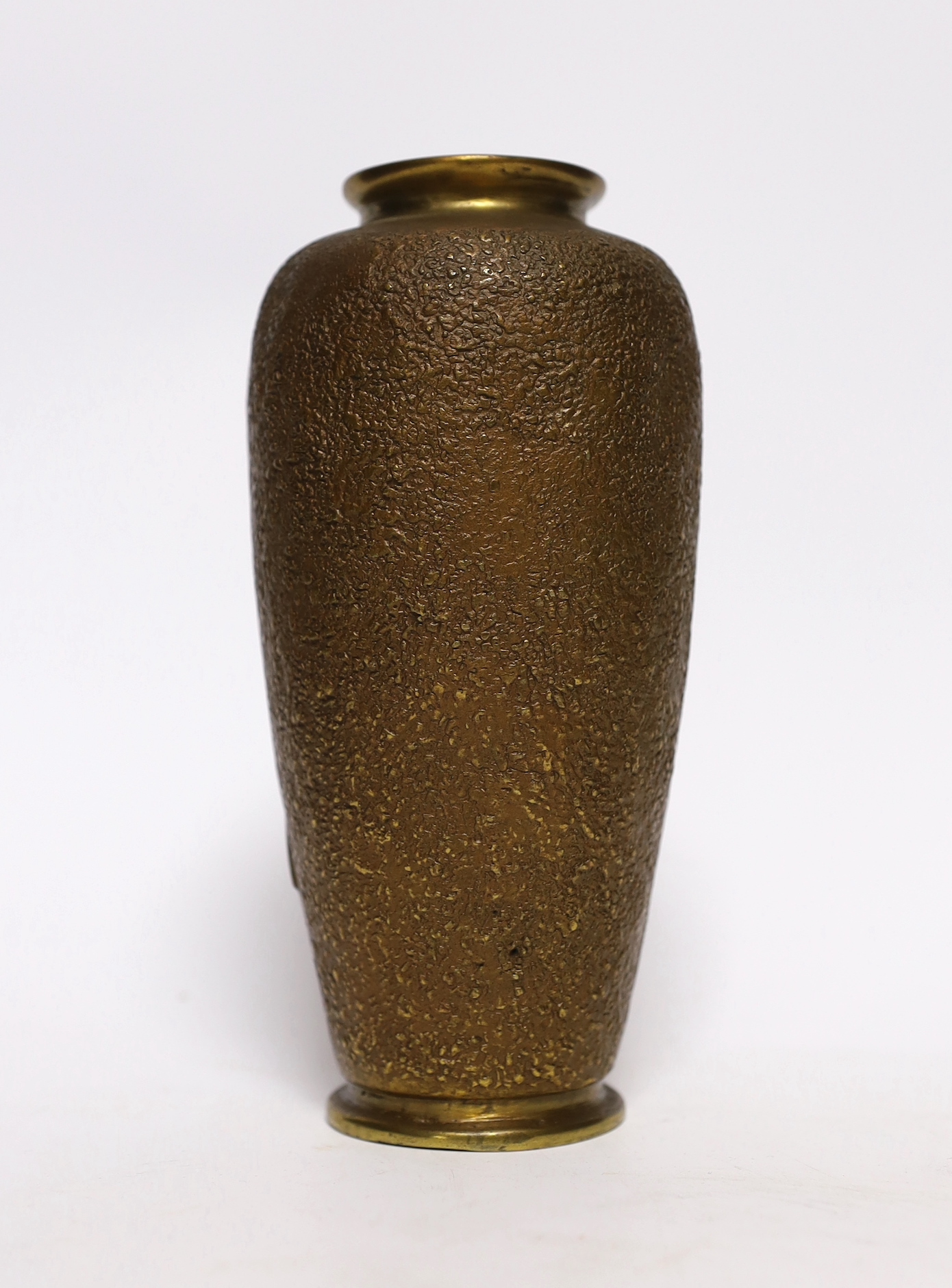 A Japanese bronze vase, with applied lily decoration, 17cm high